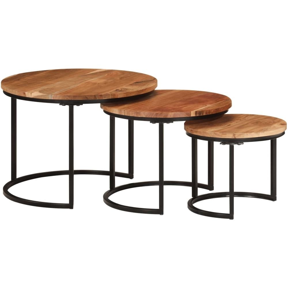 Tavolini A Incastro 3 Pz In Legno Massello Di Acacia - Foto 1