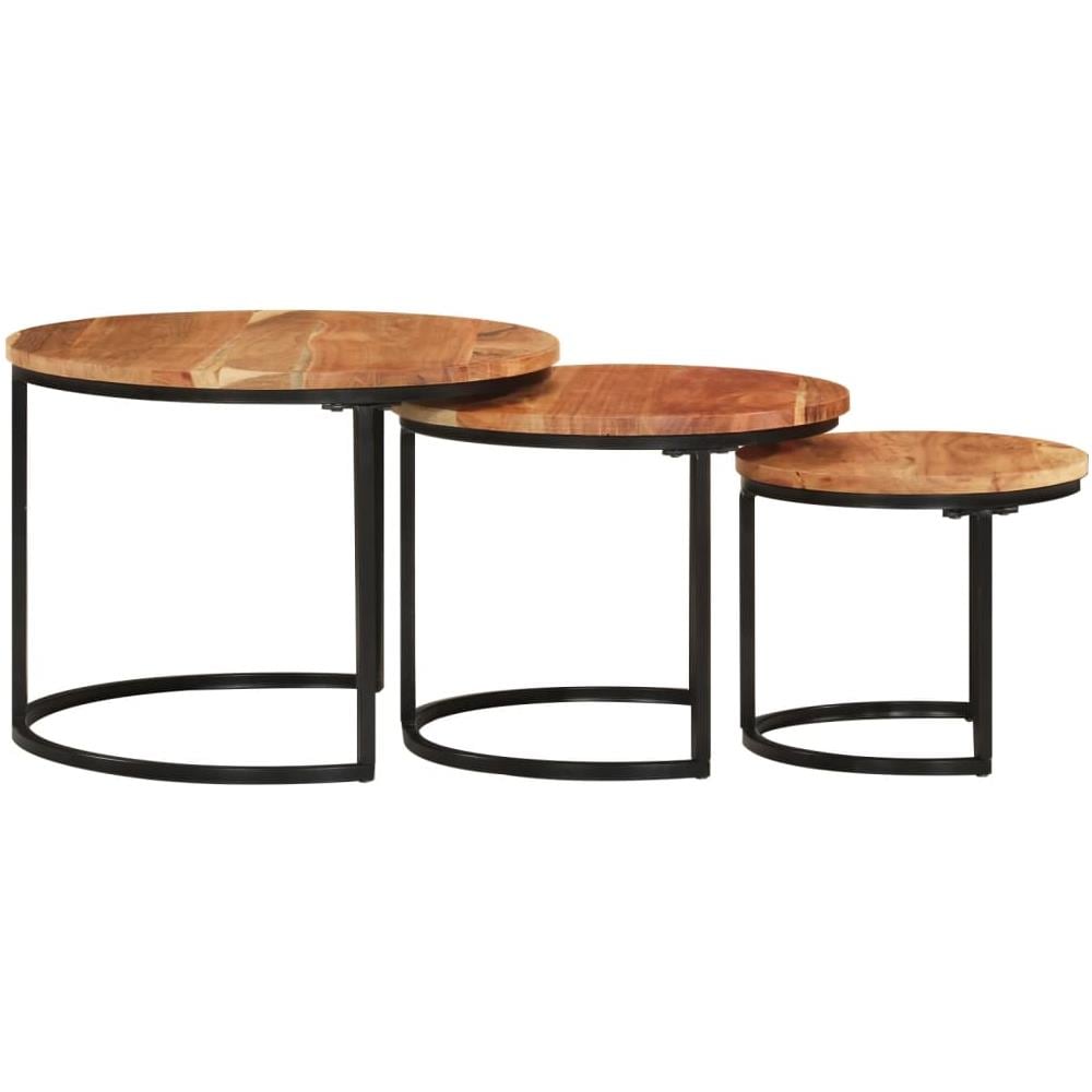 Tavolini A Incastro 3 Pz In Legno Massello Di Acacia - Foto 3