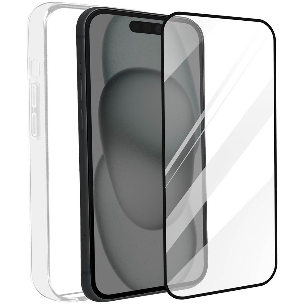 Cover Per Iphone 15 Flessibile Trasparente + Vetro Temperato 9h Nero - Foto 1