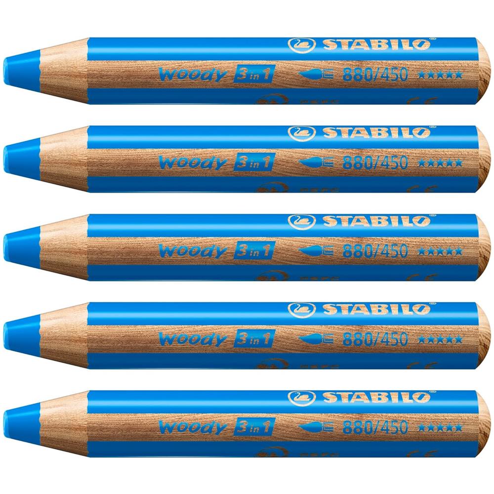 woody 3 in 1 - Matita colorata Multi-Funzione - Confezione da 5 - Blu Cyan - Foto 1