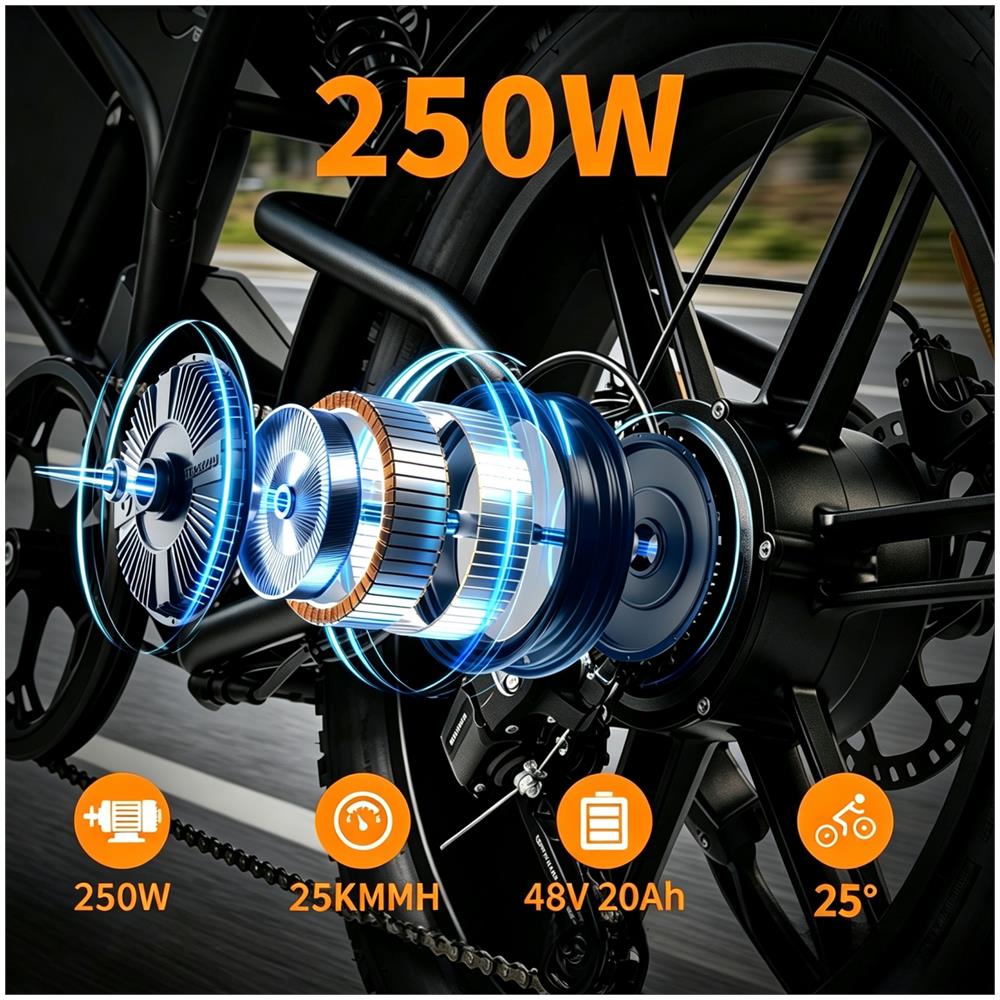 Bicicletta Elettrica Tutto Terreno DK400 Max Doppio Motore 250W Batteria Rimovibile 48V 20Ah 20'' Fat Tire Ebike Shimano 7 Velocità 25km /h Autononomia 60-80km Display LCD Freni Idraulici Sospensione Integrale - Foto 2