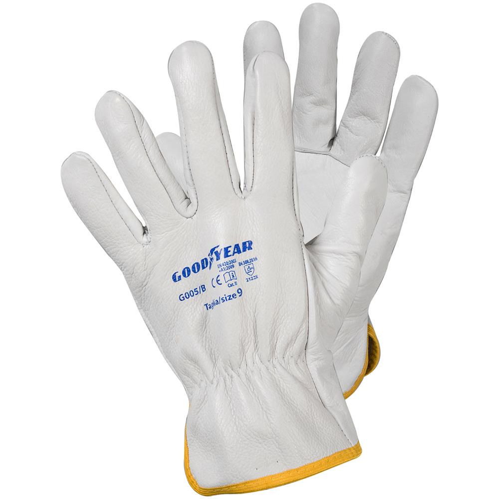 Guanti In Pelle Pieno Fiore Di Groppone Mod. g005 / b Taglia 9 Bianco Lavoro - Foto 1