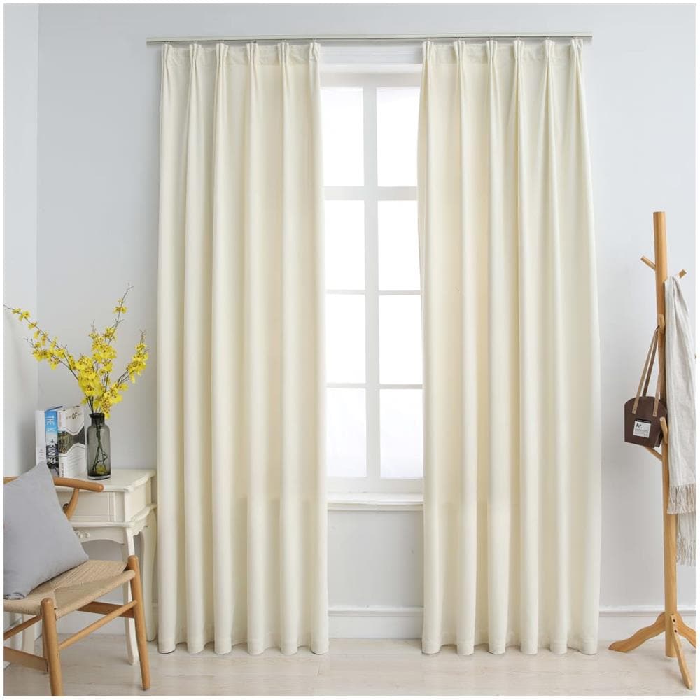 Tende Oscuranti Con Ganci 2 Pz Crema In Velluto 140x245 Cm - Foto 2