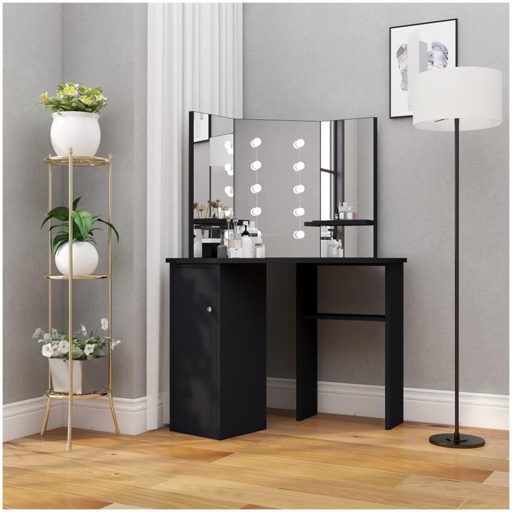 Tavolino da Trucco Angolare con LED Nero 111x54x141,5 cm - Foto 1