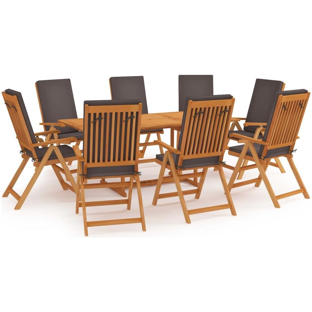 Set da Pranzo da Giardino 9 pz con Cuscini Legno di Teak Grigio - Foto 1