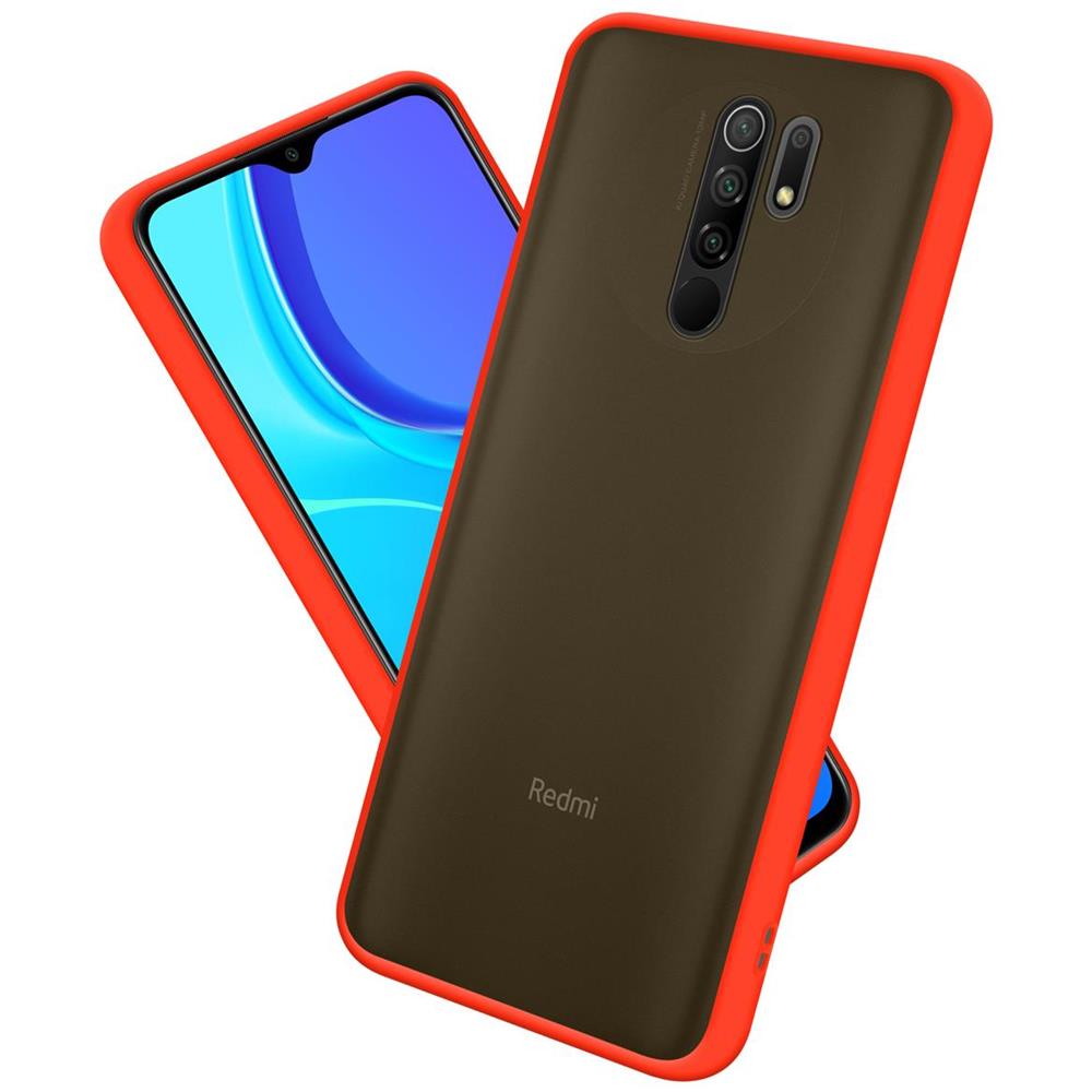 Custodia Compatibile Con Xiaomi Redmi 9 In Rosso Opaco - Bottoni Neri - Coperchio Protettivo Ibrido Con Interno In Silicone Tpu E Retro In Plastica Opaca - Foto 1