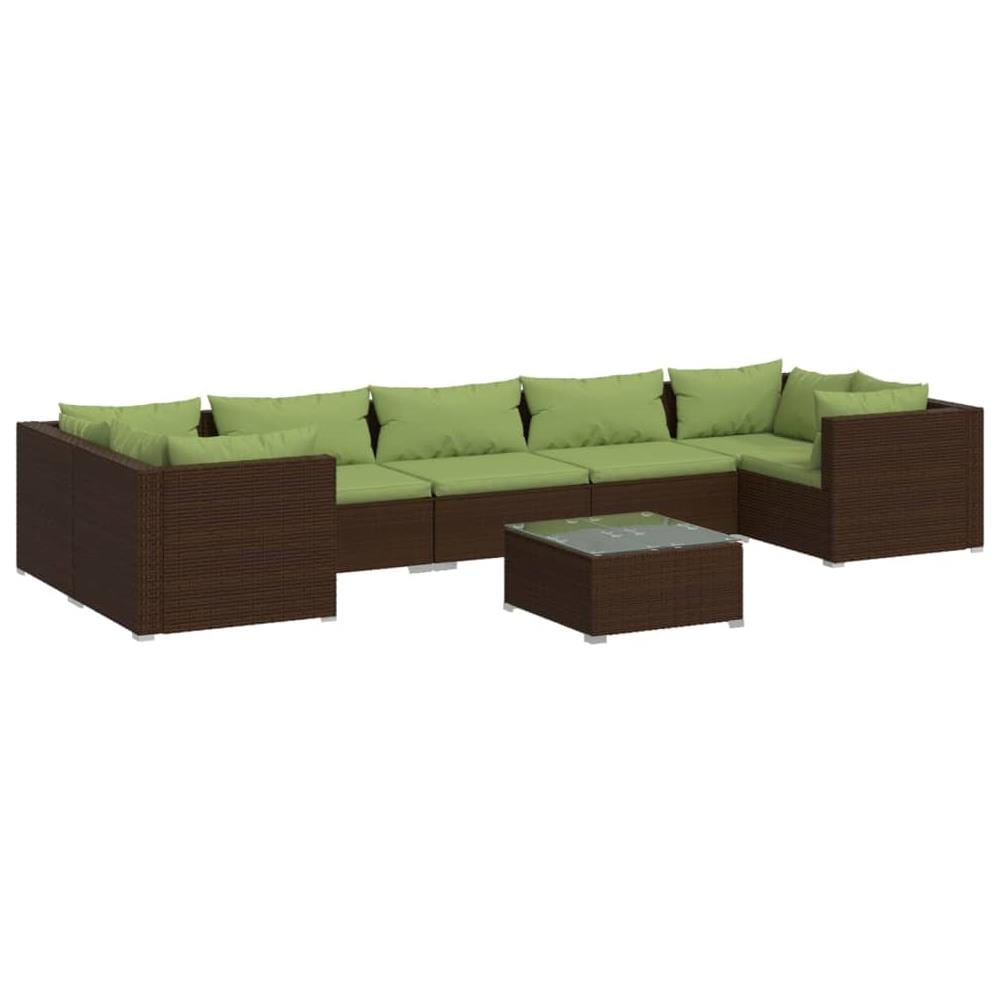 Set Divani Da Giardino 8 Pz Con Cuscini In Polyrattan Marrone - Foto 1