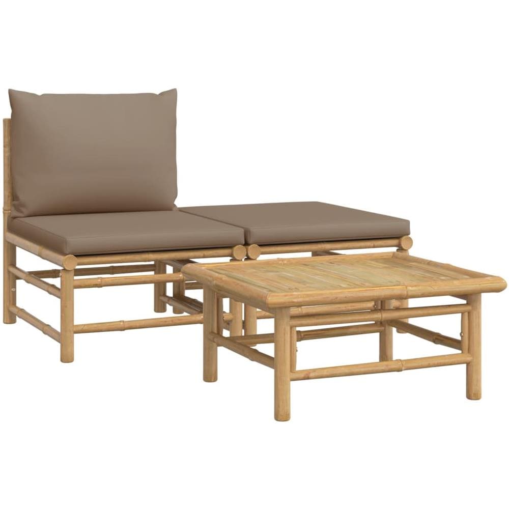 Set Salotto Da Giardino 3pz Con Cuscini Tortora Bambù - Foto 2