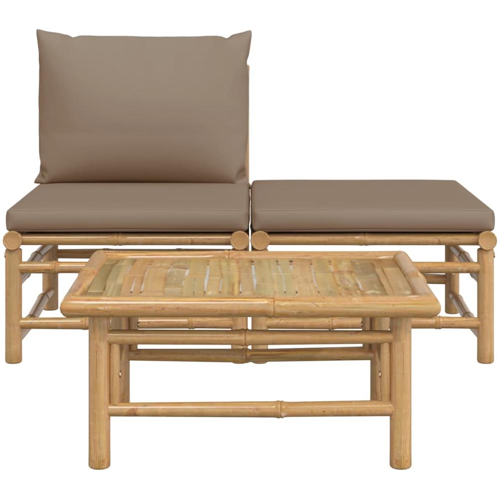 Set Salotto Da Giardino 3pz Con Cuscini Tortora Bambù - Foto 3