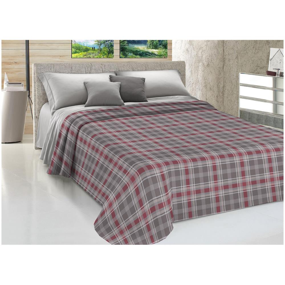 Copriletto Piquet Primavera Estate 100% Cotone Dis. Scozzese Ben Matrimoniale Tortora - Foto 1