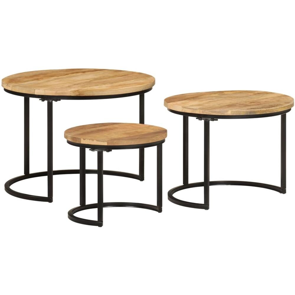 Tavolini A Incastro 3 Pz In Legno Massello Grezzo Di Mango - Foto 2