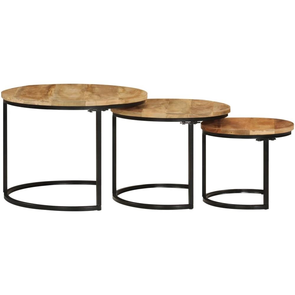 Tavolini A Incastro 3 Pz In Legno Massello Grezzo Di Mango - Foto 3