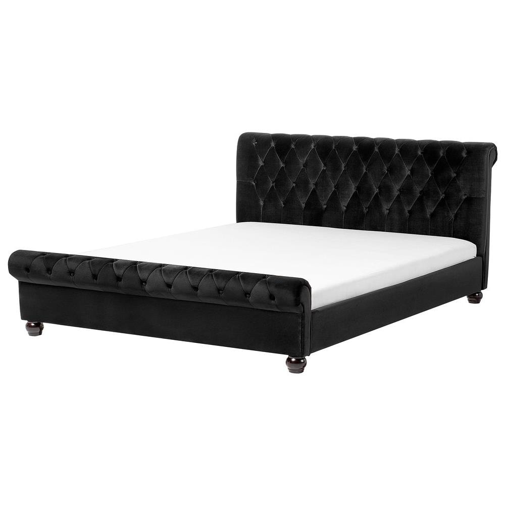Letto Matrimoniale In Velluto Nero In Stile Chesterfield 160x200cm Avallon - Foto 1