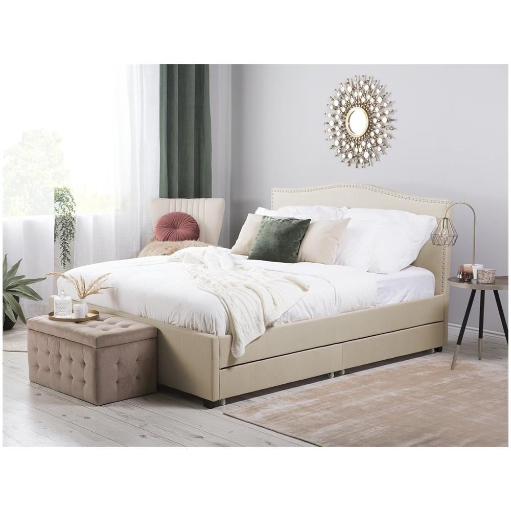 Letto Con Contenitore In Tessuto Beige 160x200cm Montpellier - Foto 2