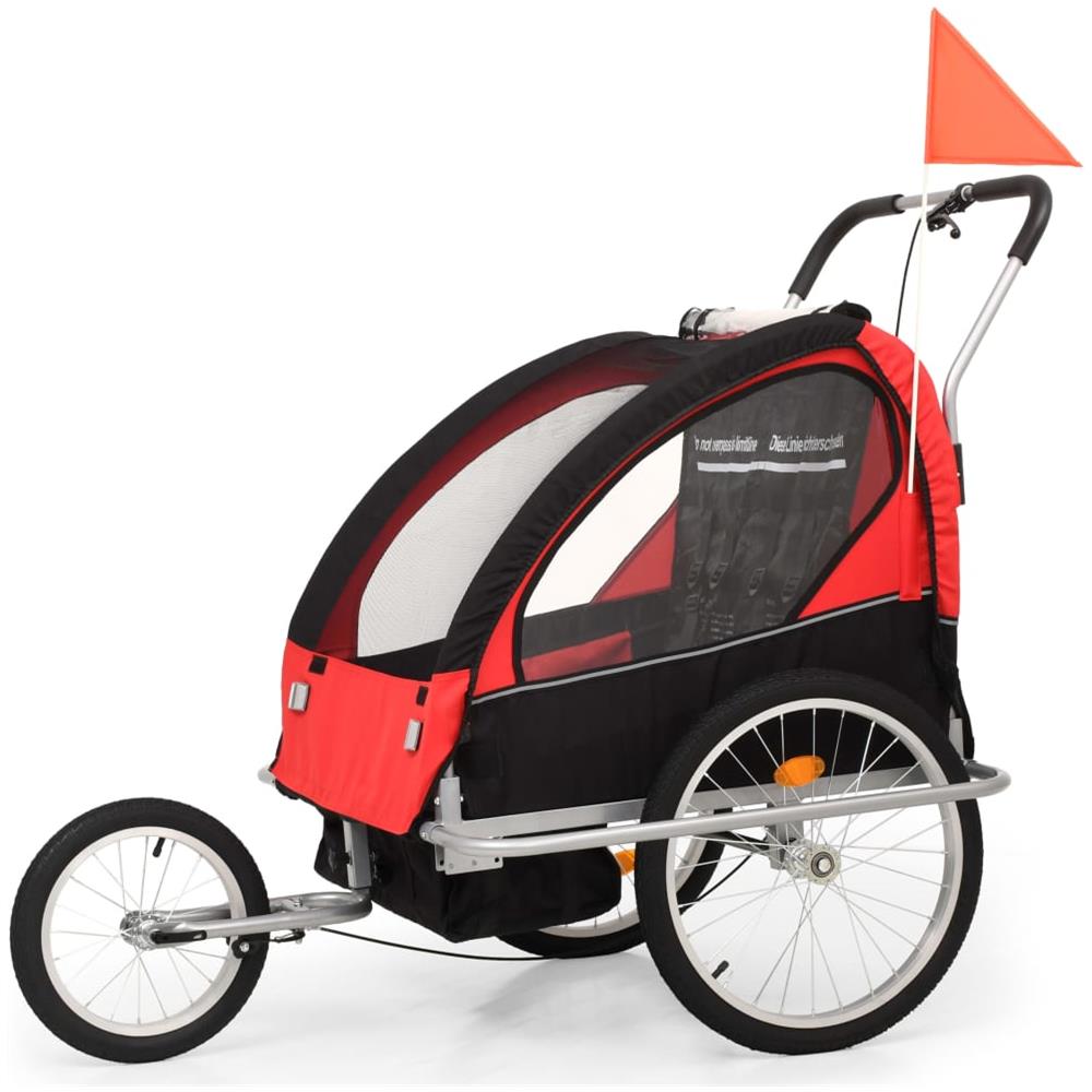 Rimorchio Da Bici Per Bambini E Passeggino 2 In 1 Nero E Rosso - Foto 1