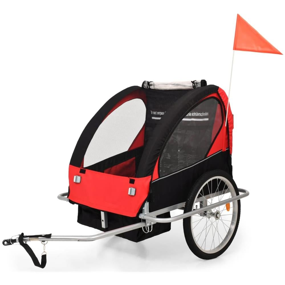 Rimorchio Da Bici Per Bambini E Passeggino 2 In 1 Nero E Rosso - Foto 2