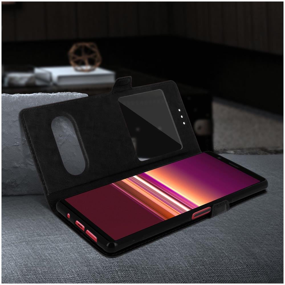 Custodia Sony Xperia 5 Sportellino 2x Finestre Cover Silicone - Nero - Foto 2