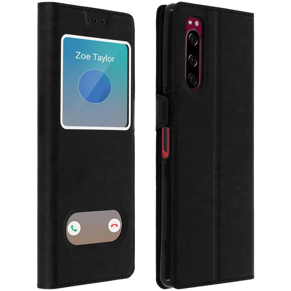Custodia Sony Xperia 5 Sportellino 2x Finestre Cover Silicone - Nero - Foto 1
