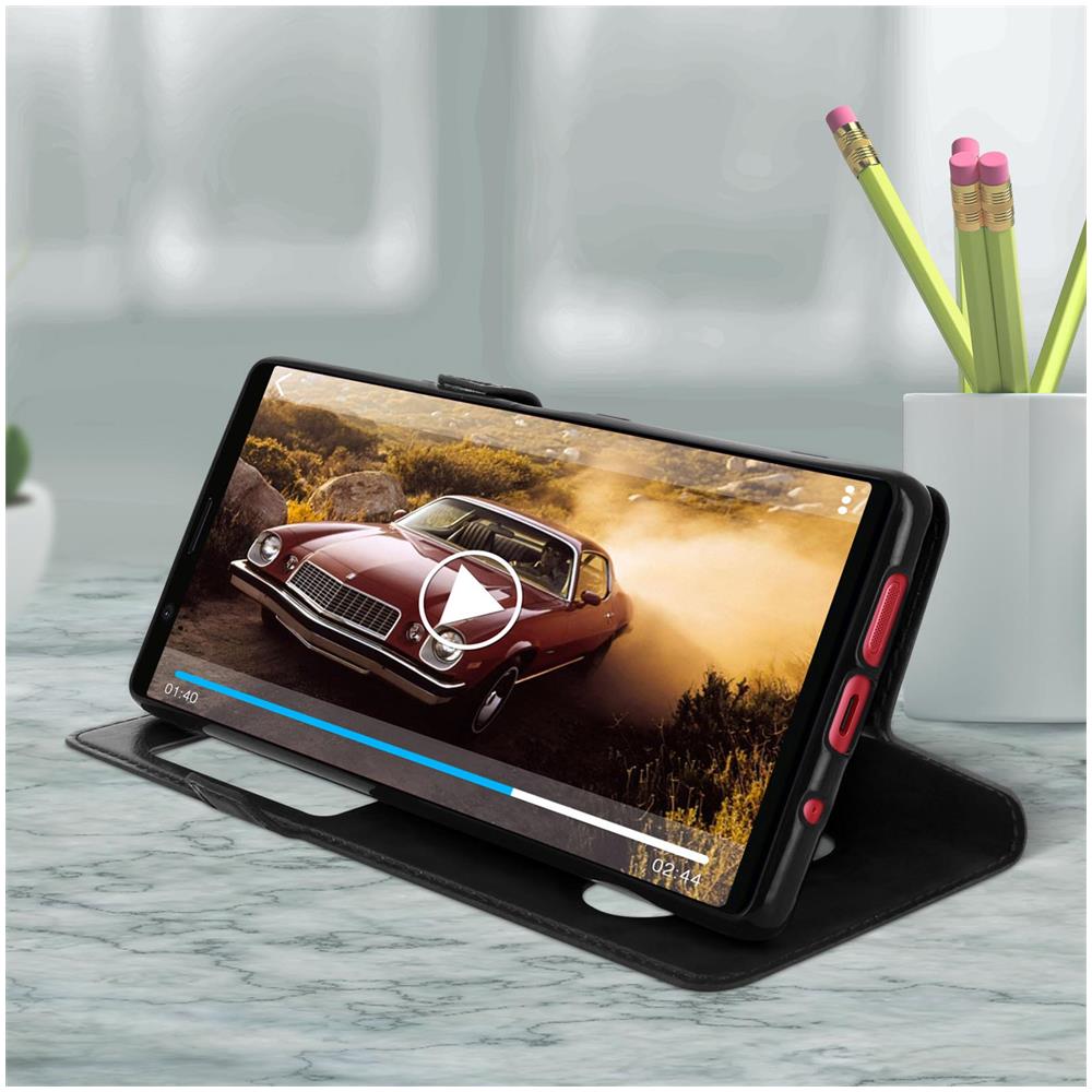 Custodia Sony Xperia 5 Sportellino 2x Finestre Cover Silicone - Nero - Foto 5