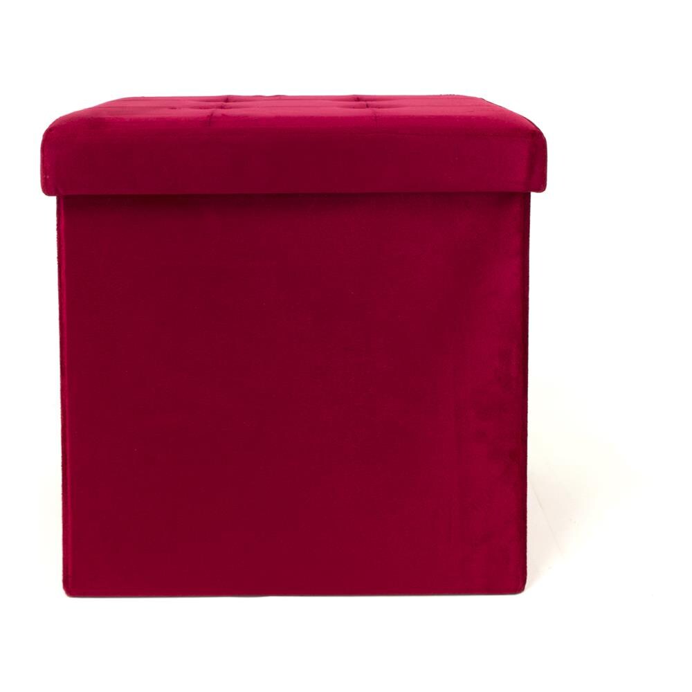 Pouf Contenitore Imbottito Pieghevole Modello Velvet Colore Bordeaux   - Foto 1