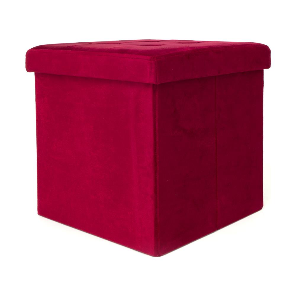 Pouf Contenitore Imbottito Pieghevole Modello Velvet Colore Bordeaux   - Foto 3
