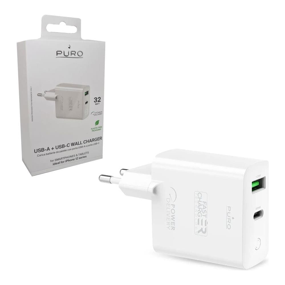 Carica Batterie Da Rete 32w Usb-c + Usb-a Fast Charger Power Delivery | Bianco - Foto 1