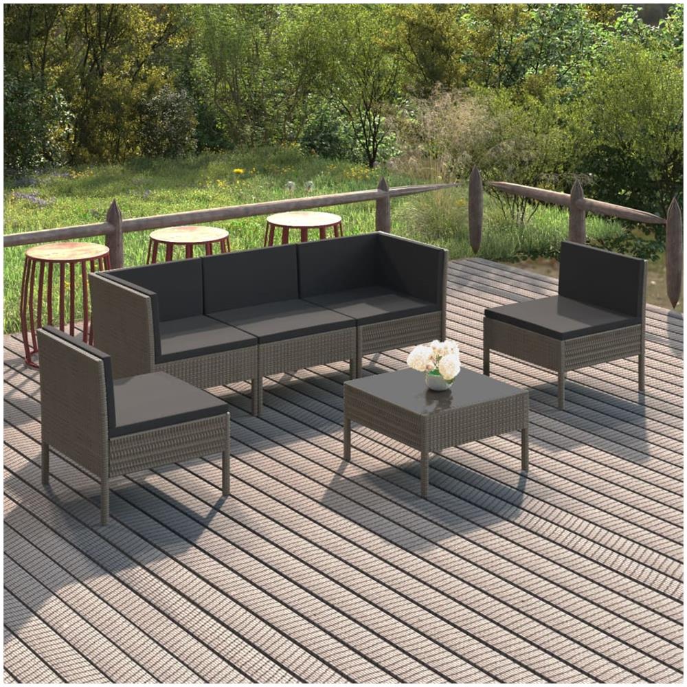 Set Divani Da Giardino 6 Pz Con Cuscini In Polyrattan Grigio - Foto 1