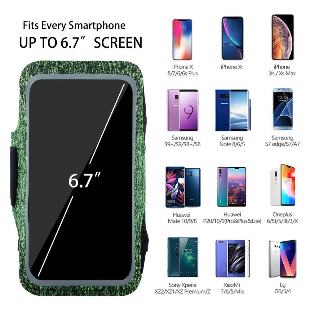 Custodia Da Braccio Sportiva Per Telefoni Cellulari Da 4.7 - 6.0 Pollici In Verde - Polsino Sportivo Per Telefoni Cellulari Custodia Per Telefoni Cellulari Con Chiusura In Velcro - Foto 2