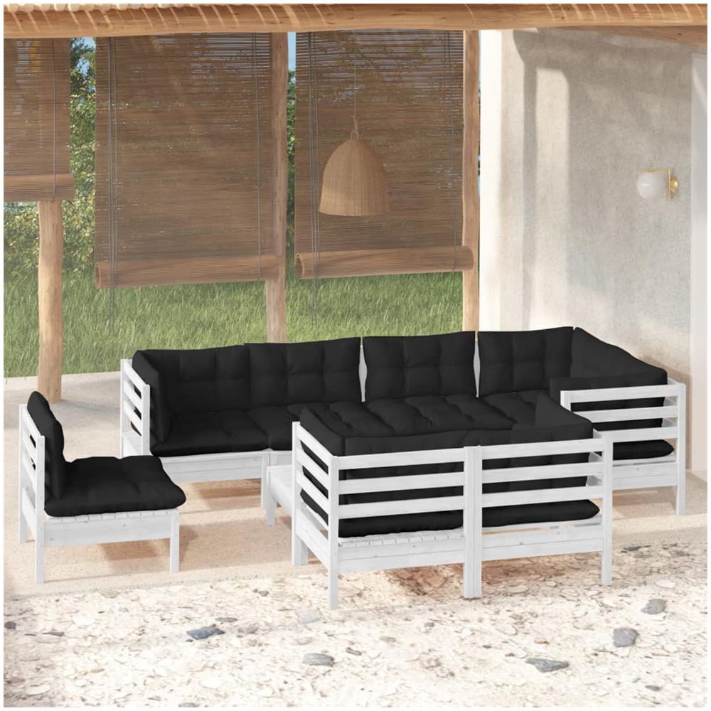 Set Divani Da Giardino 9 Pz Con Cuscini Bianchi Legno Di Pino - Foto 1
