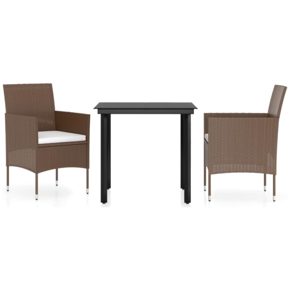 Set Da Pranzo Per Giardino 3 Pz Con Cuscini Marrone E Nero - Foto 2