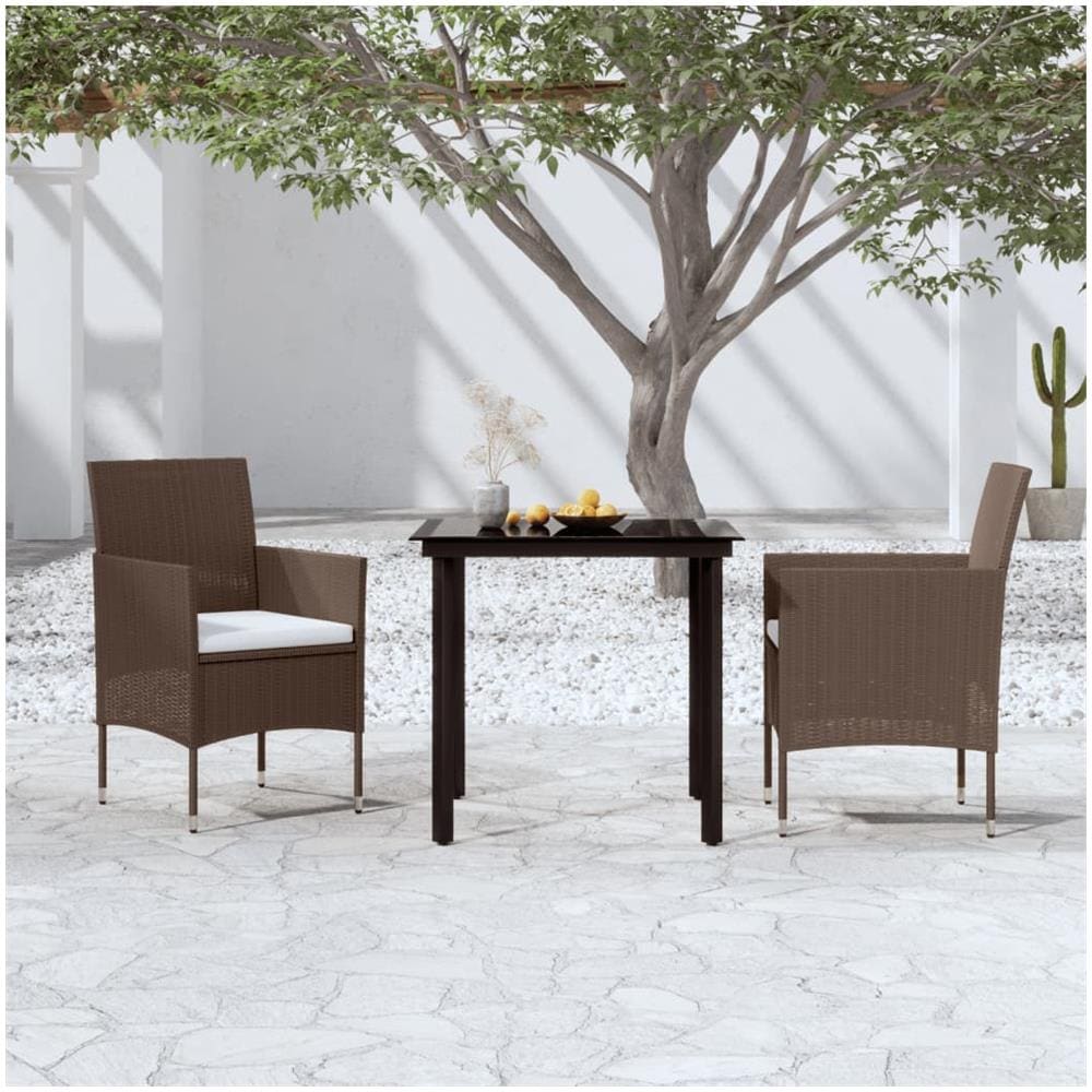 Set Da Pranzo Per Giardino 3 Pz Con Cuscini Marrone E Nero - Foto 1