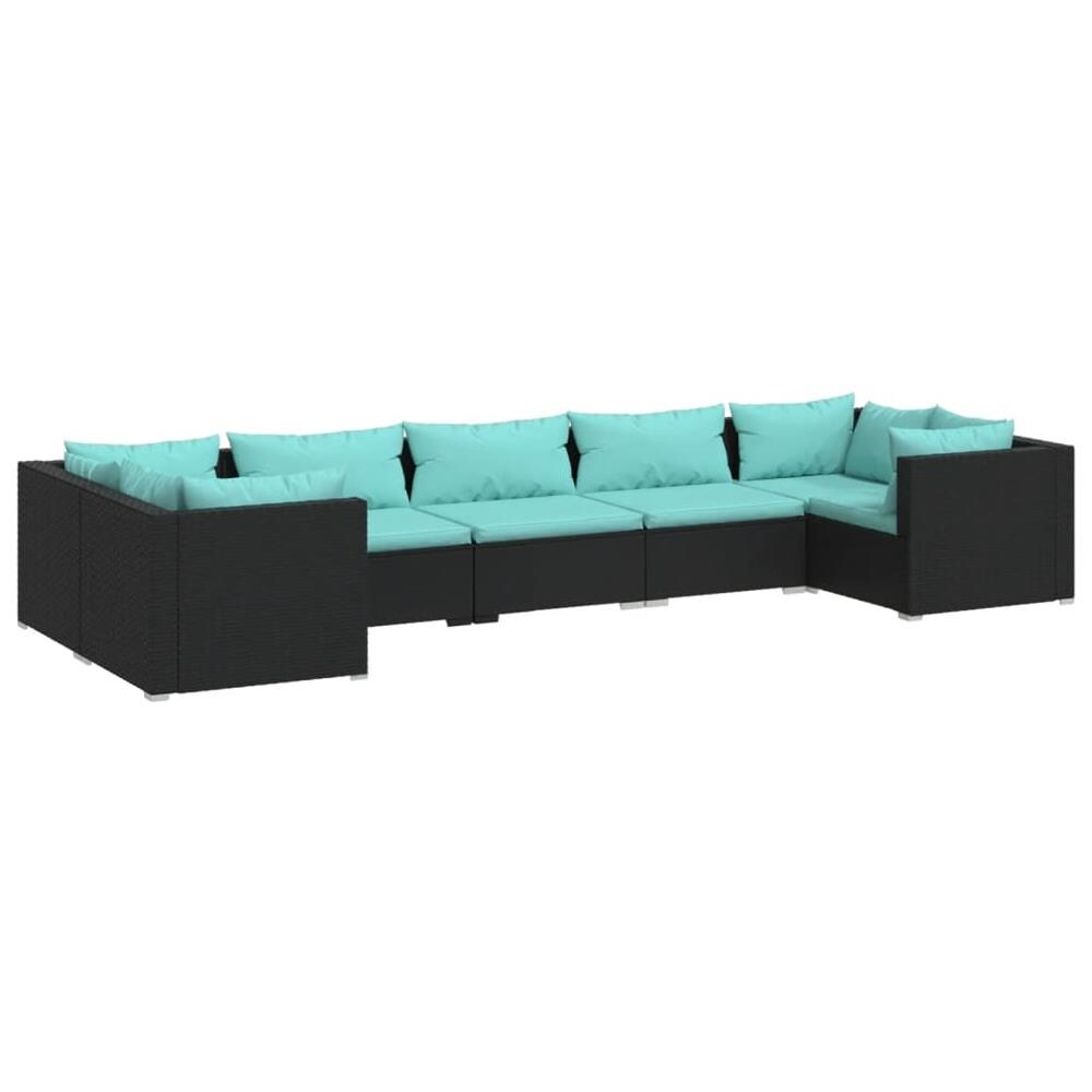 Set Divani Da Giardino 7 Pz Con Cuscini In Polyrattan Nero - Foto 1