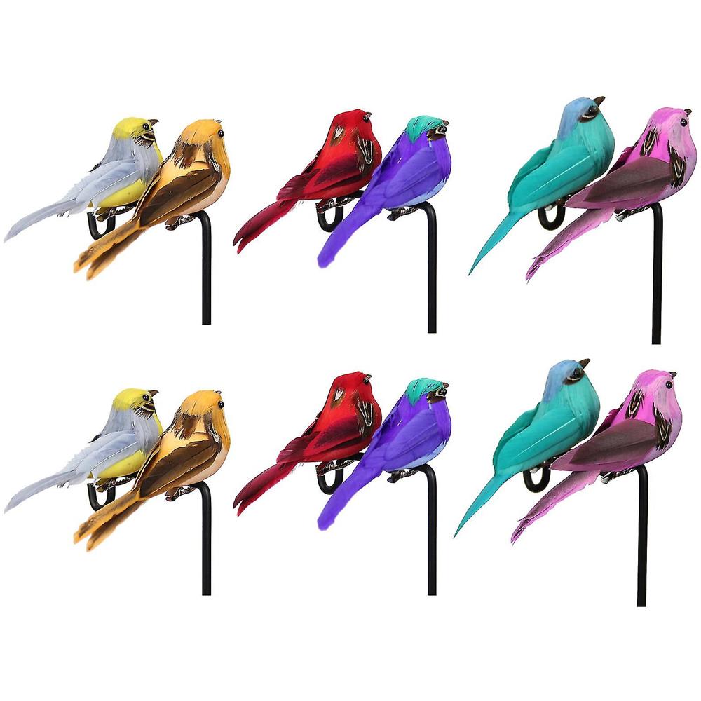 Uccelli Decorativi Con Piume - 6 Pezzi Colorati Con Clip Per Giardino E Casa - Foto 8