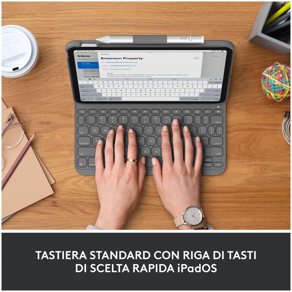 Slim Folio Grigio Bluetooth QWERTY Italiano - Foto 2