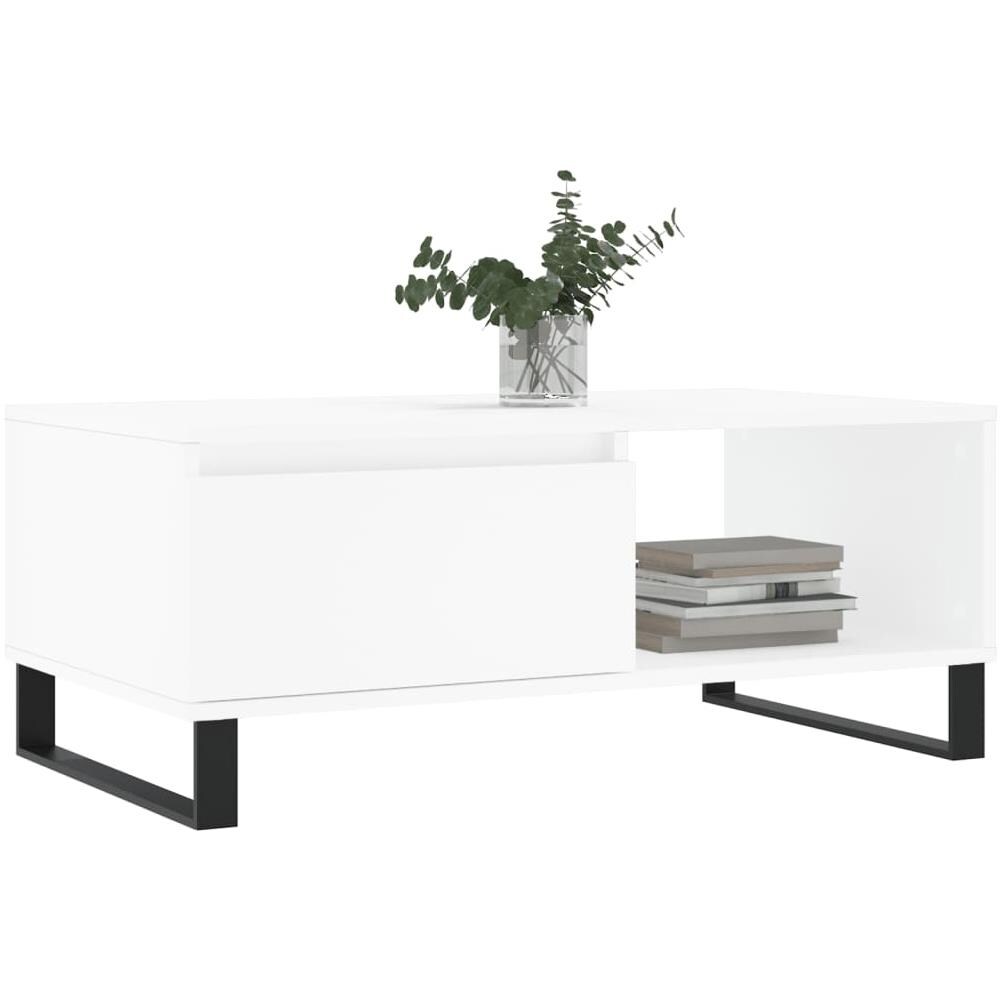 Tavolino Da Salotto Bianco 90x50x36,5 Cm In Legno Multistrato - Foto 3