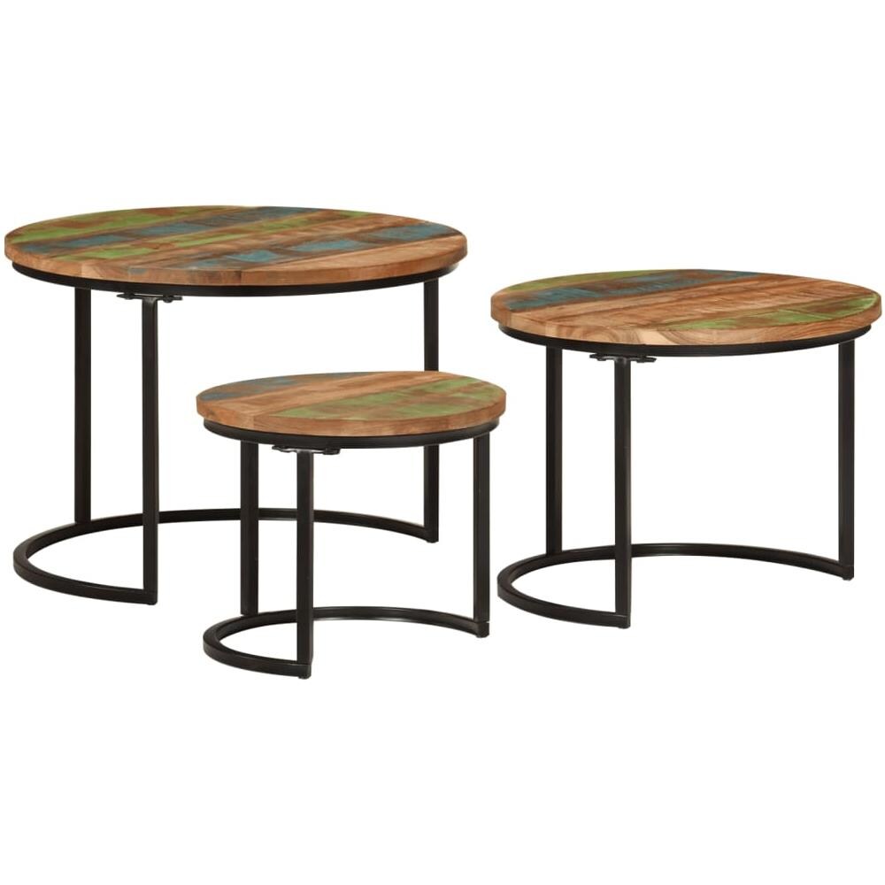 Tavolini A Incastro 3 Pz In Legno Massello Di Recupero - Foto 2