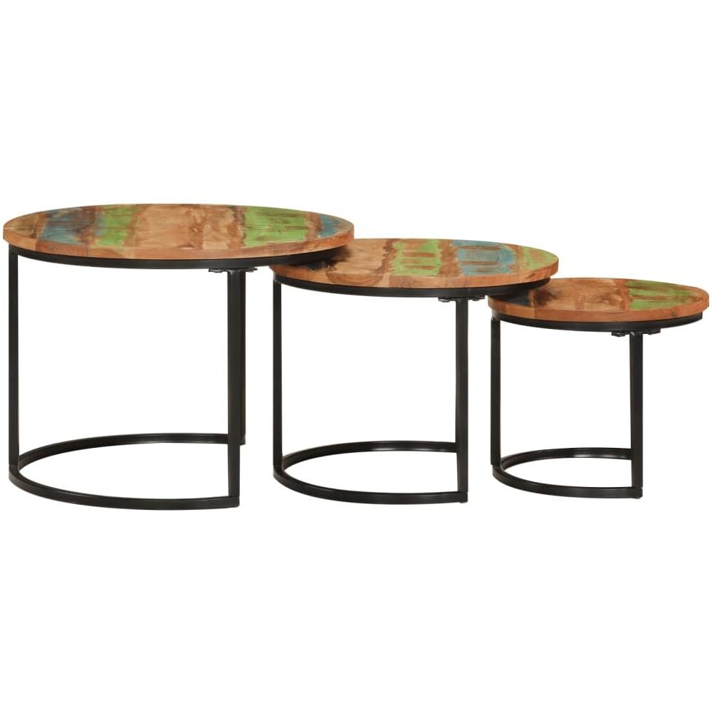 Tavolini A Incastro 3 Pz In Legno Massello Di Recupero - Foto 3