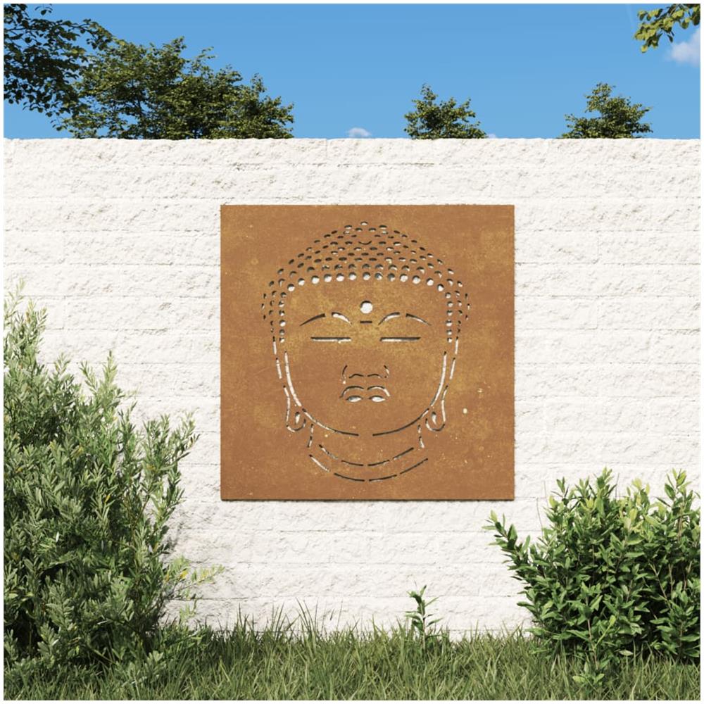 Decorazione Muro Giardino 55x55 Cm Testa Buddha Acciaio Corten - Foto 1