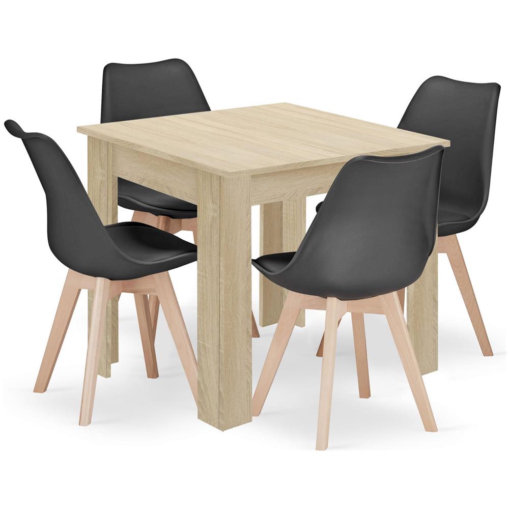 Tavolo quadrato VALORA con 4 sedie nere RIXK - Rovere Sonoma x4 - Foto 1
