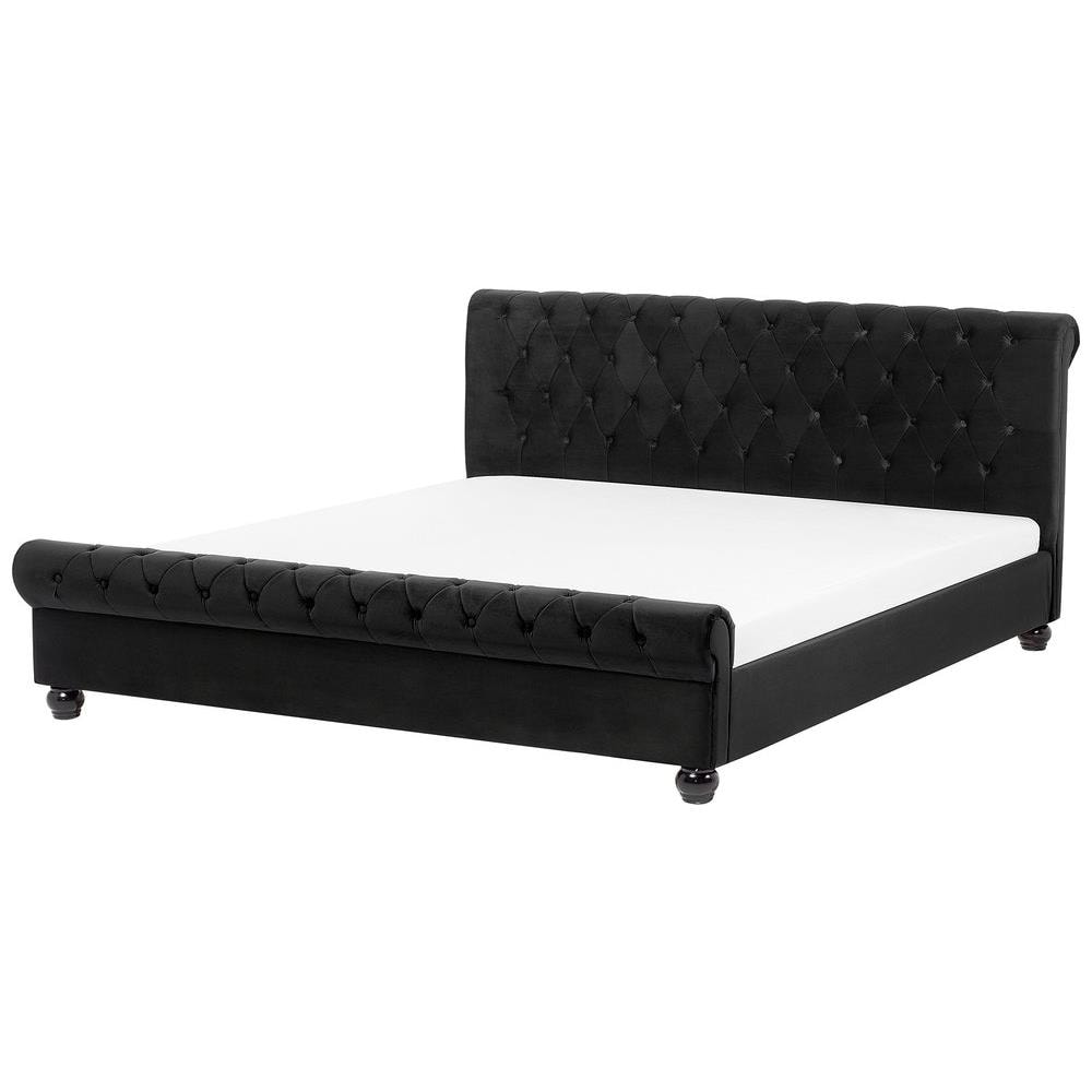 Letto Matrimoniale In Velluto Nero In Stile Chesterfield 180x200cm Avallon - Foto 1