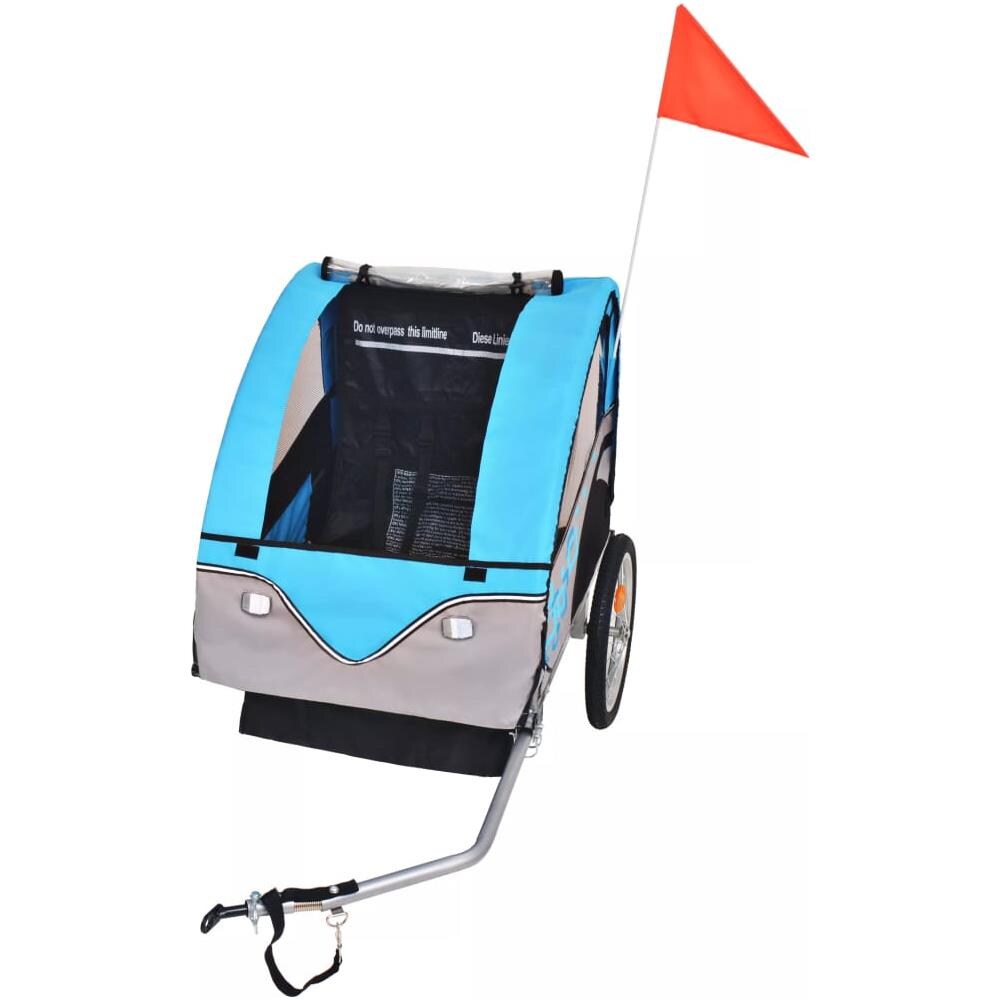 Rimorchio Da Bici Per Bambini Grigio E Blu 30 Kg - Foto 2
