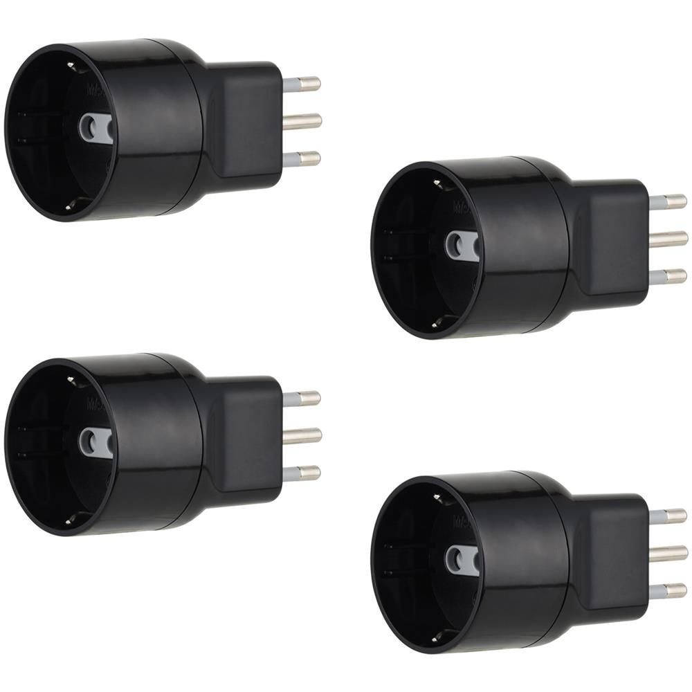 92376 Set Di 4 Adattatori Speciali Disassata Salvaspazio Da Schuko A Spina Piccola Italiana 10a, Nero, Confezione Da 4 - Foto 1