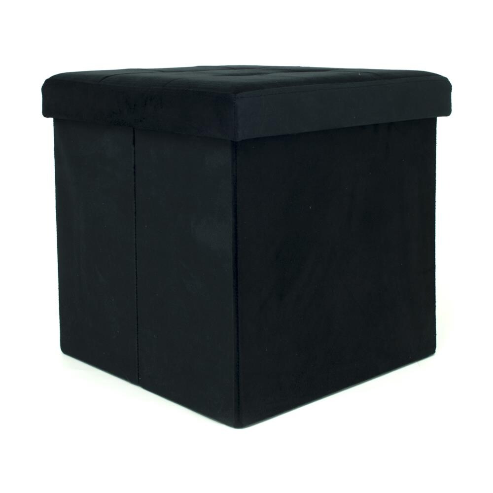 Pouf Contenitore Imbottito Pieghevole Modello Velvet Colore Nero - Foto 2