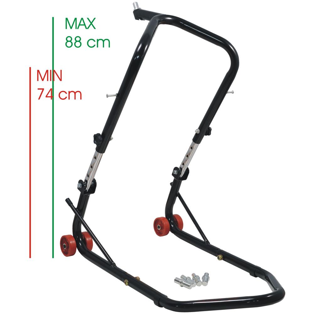 Cavalletto Alza Moto Anteriore Canotto Nero 4 Ruote 5 Perni Regolabile - Foto 2