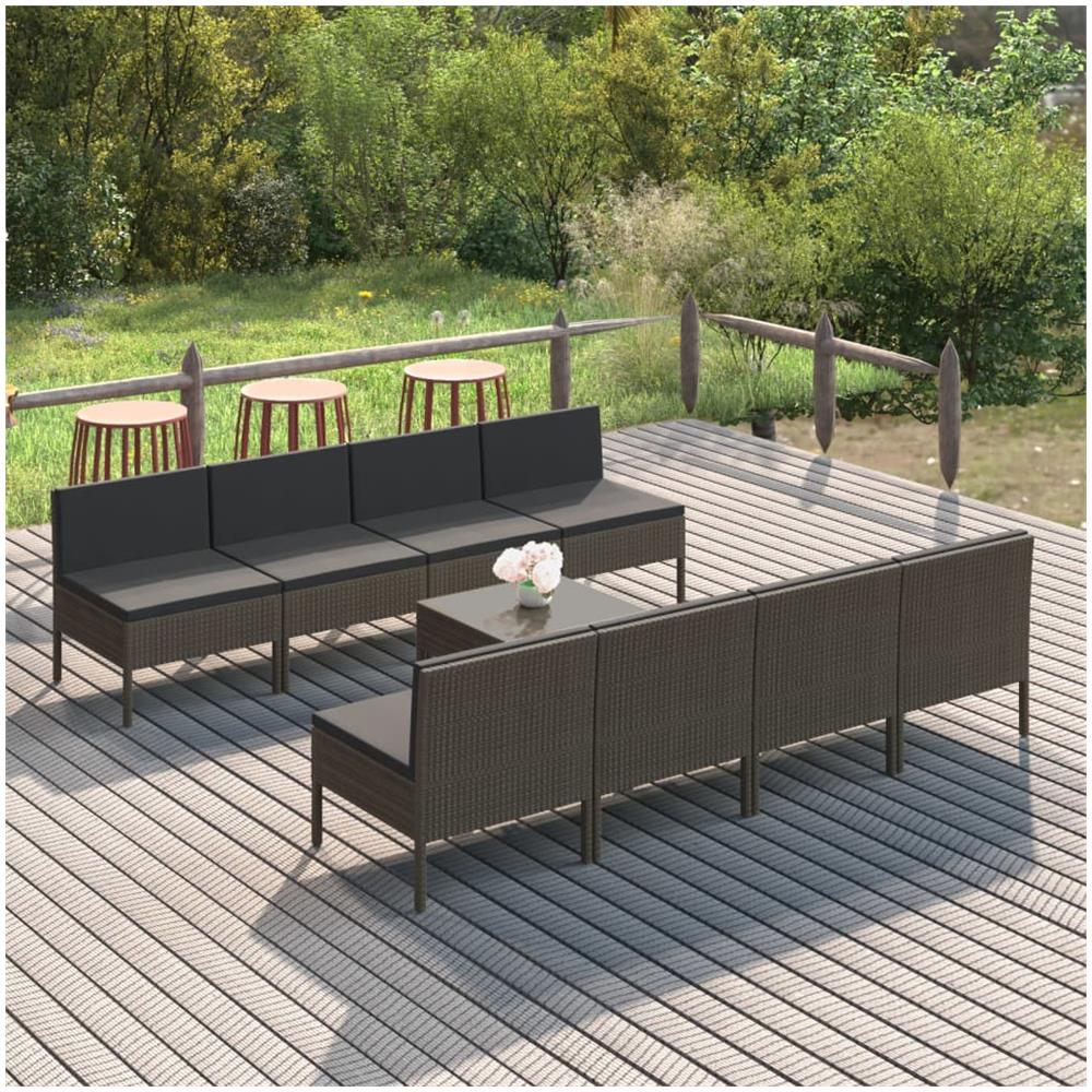 Set Divani Da Giardino 9 Pz Con Cuscini In Polyrattan Grigio - Foto 1