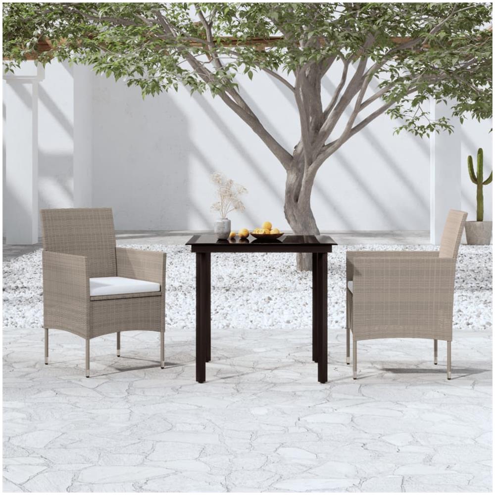 Set Da Pranzo Per Giardino 3 Pz Con Cuscini Grigio E Nero - Foto 1