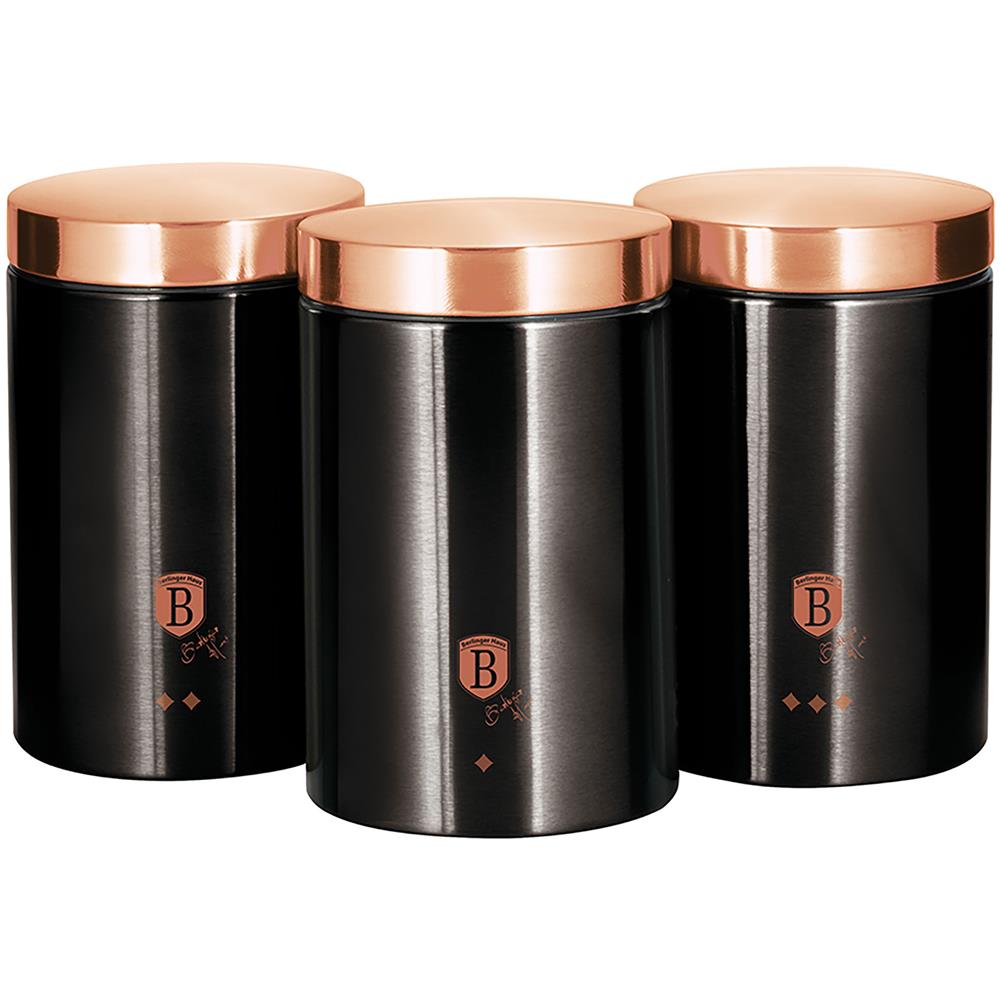 Berlinger Haus Black Rose 3 Barattoli Da Cucina  Acciaio Inossidabile Ø11 X 17,8 Cm Design Moderno  Nero / Oro Rosa - Foto 1