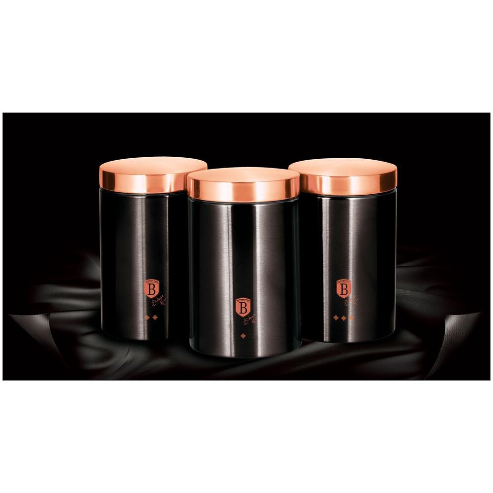 Berlinger Haus Black Rose 3 Barattoli Da Cucina  Acciaio Inossidabile Ø11 X 17,8 Cm Design Moderno  Nero / Oro Rosa - Foto 4