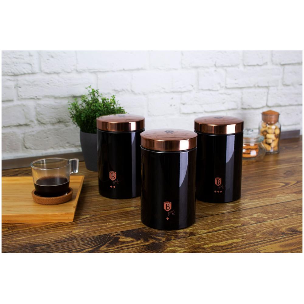Berlinger Haus Black Rose 3 Barattoli Da Cucina  Acciaio Inossidabile Ø11 X 17,8 Cm Design Moderno  Nero / Oro Rosa - Foto 2