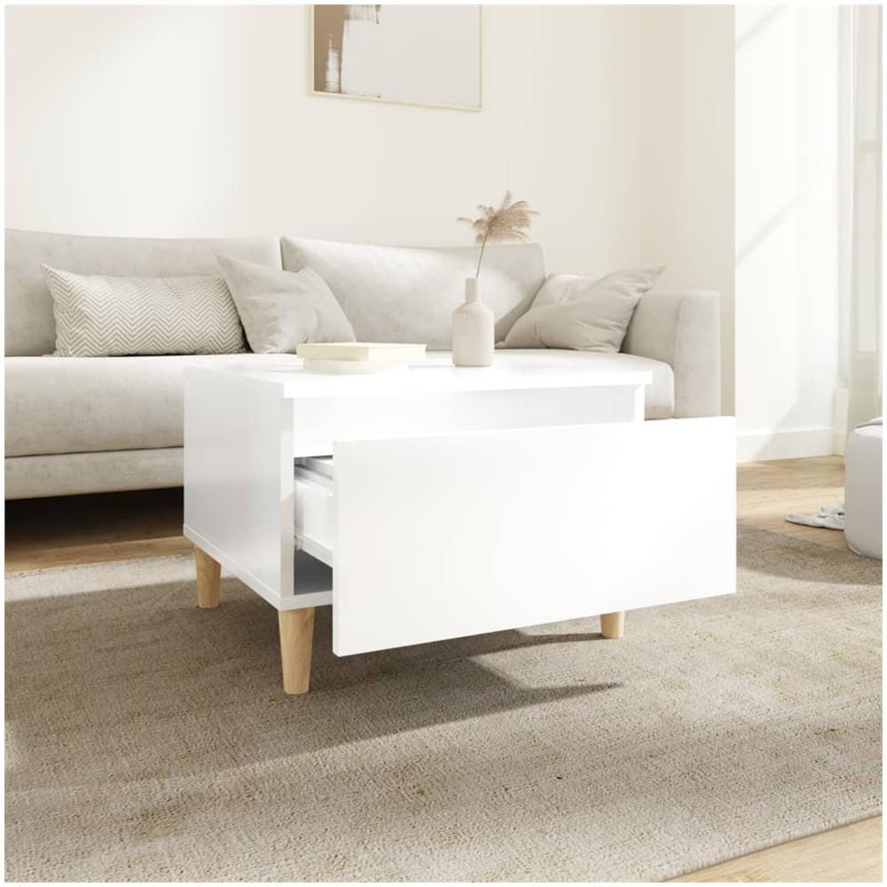 Tavolino Bianco Lucido 50x46x35 Cm In Legno Multistrato - Foto 3